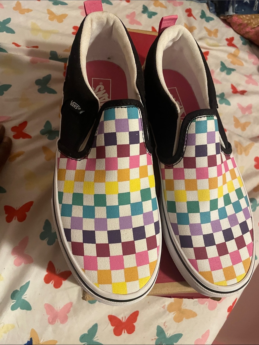 Vans Kids Slip-On Sneakers in Pink, Yellow, Teal, Purple & Black